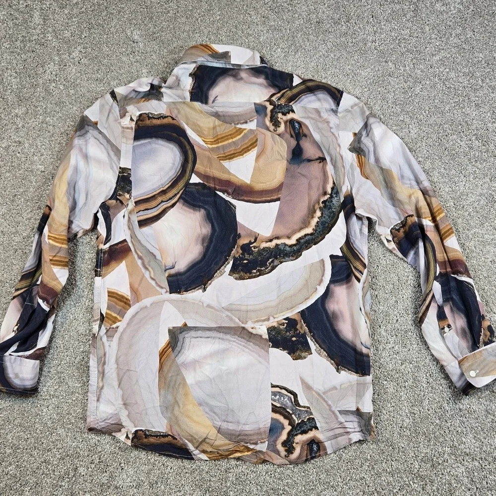 Zara Relaxed Fit Abstract Marble Effect Button Up Shirt Mens Size XL Long Sleeve